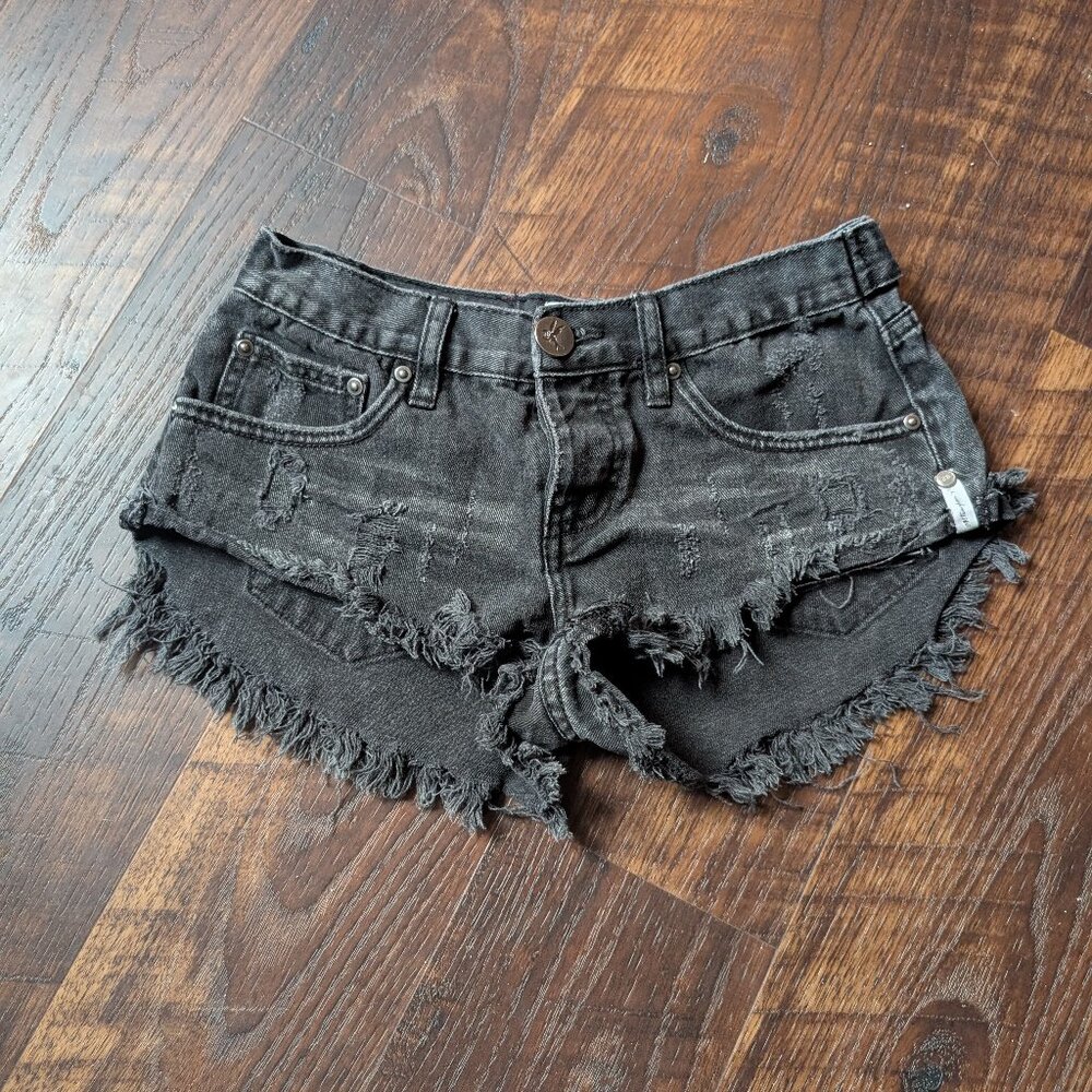 One Teaspoon Black Distressed Denim Cutoff Shorts